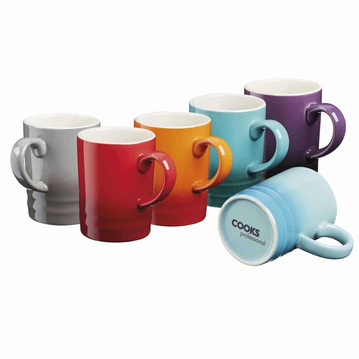 300ml Coloured Coffee Cups Burnt Orange Cooks Professional Set of 6 Stoneware Tea Mugs 