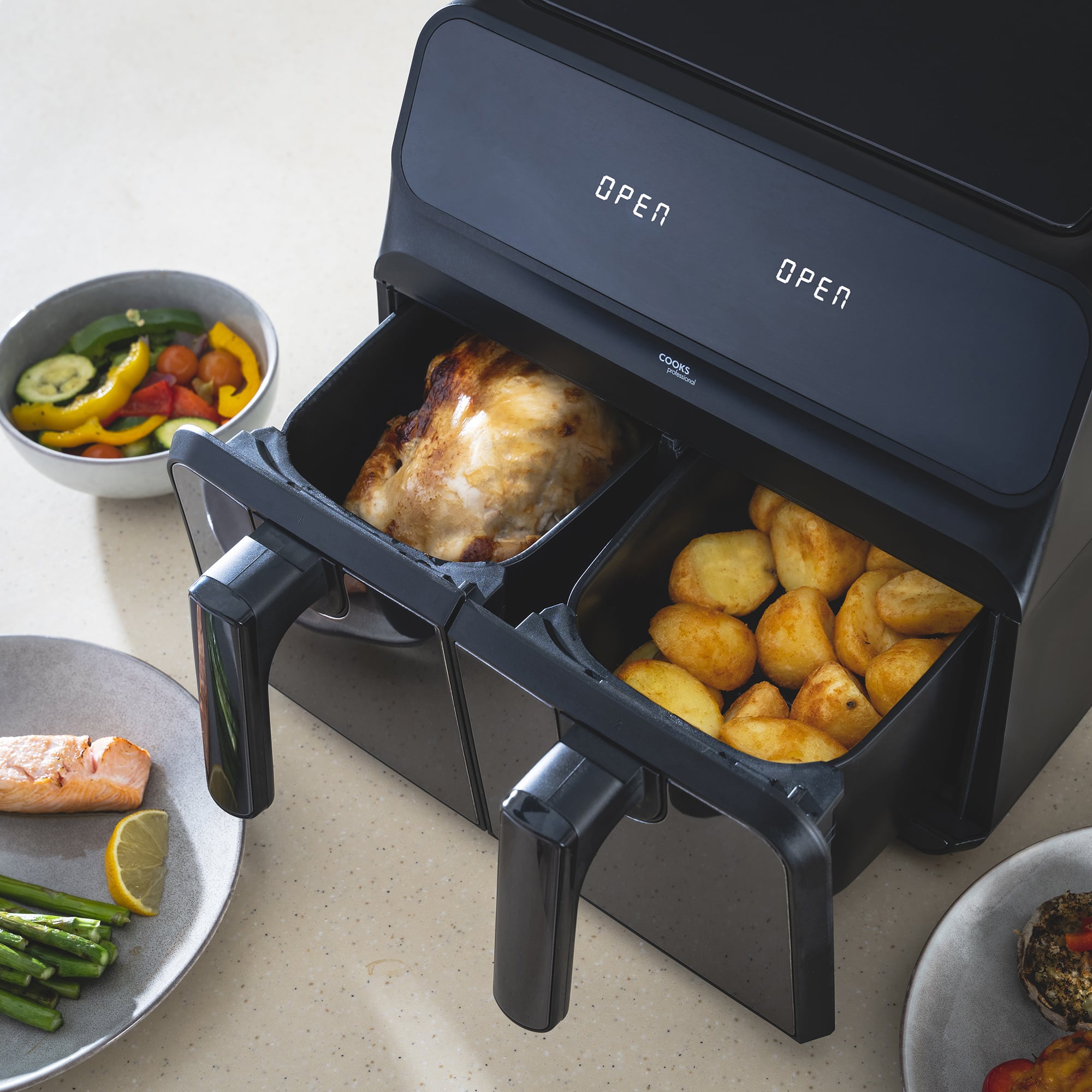 Cooks Professional Dual Air Fryer, XL 8L Capacity, 1700W, Digital  Display