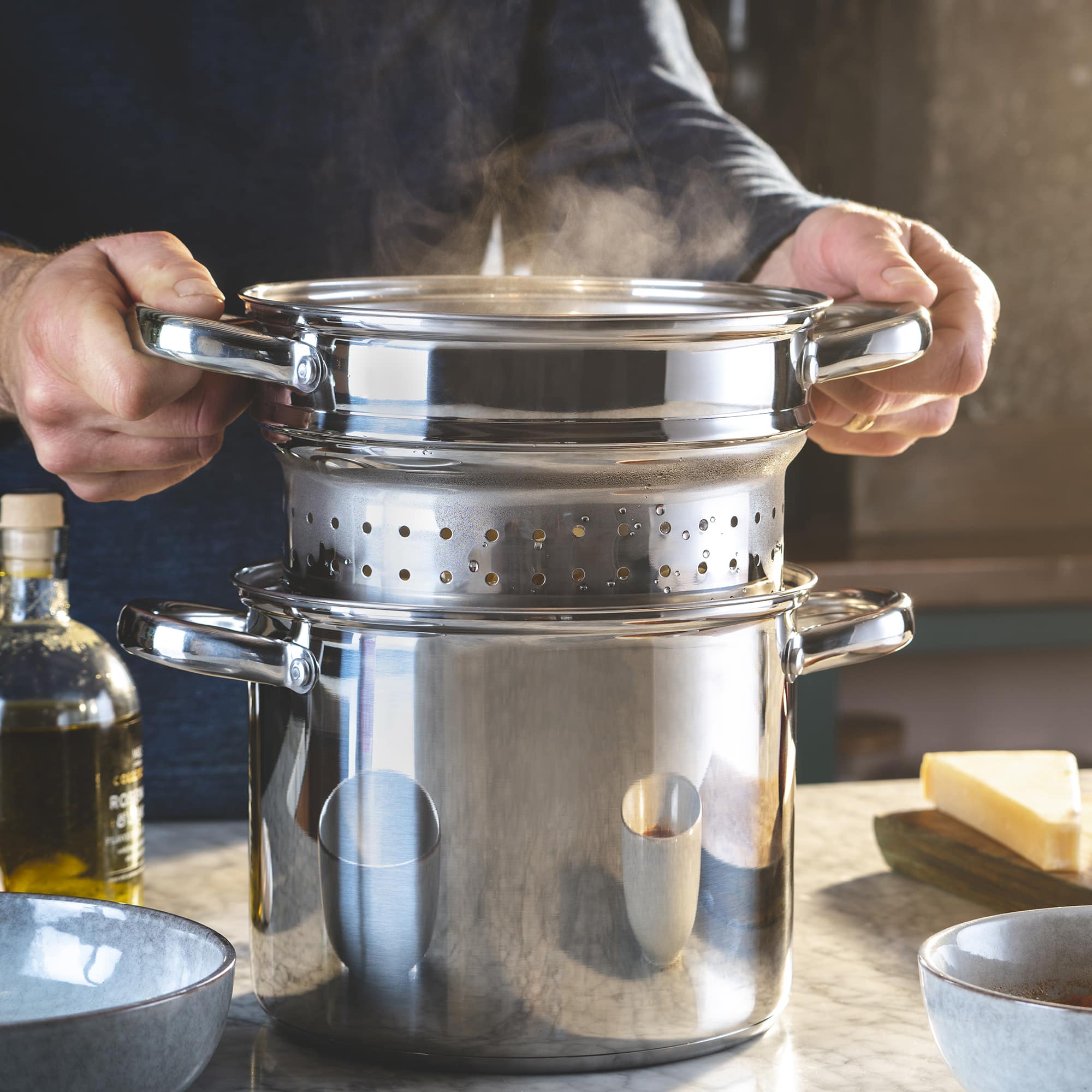 Stainless Steel Pasta/Noodle Rice Steamer Pot with Strainer Lid