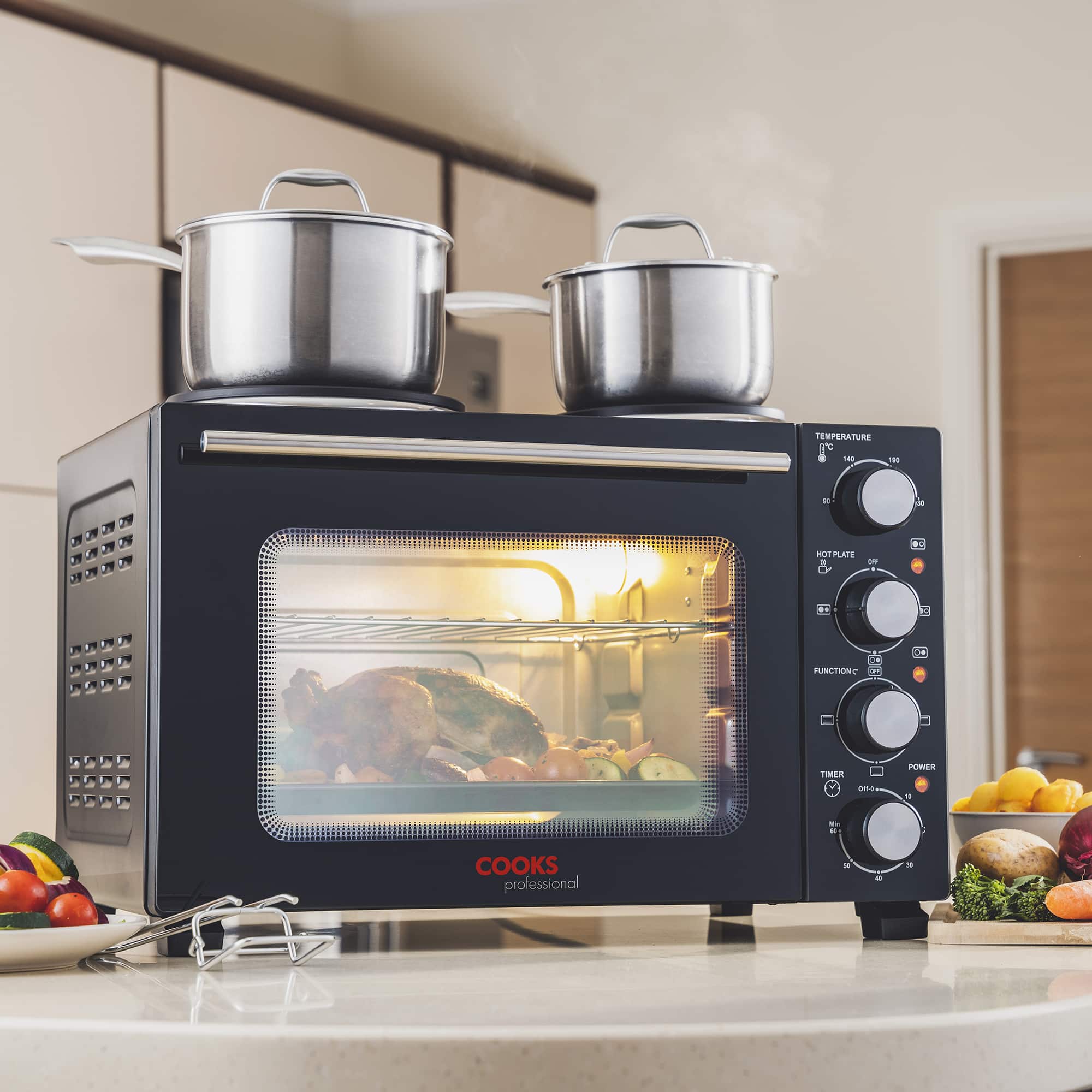 Cooks Professional Mini Oven, 28 Litre with 2 Hobs