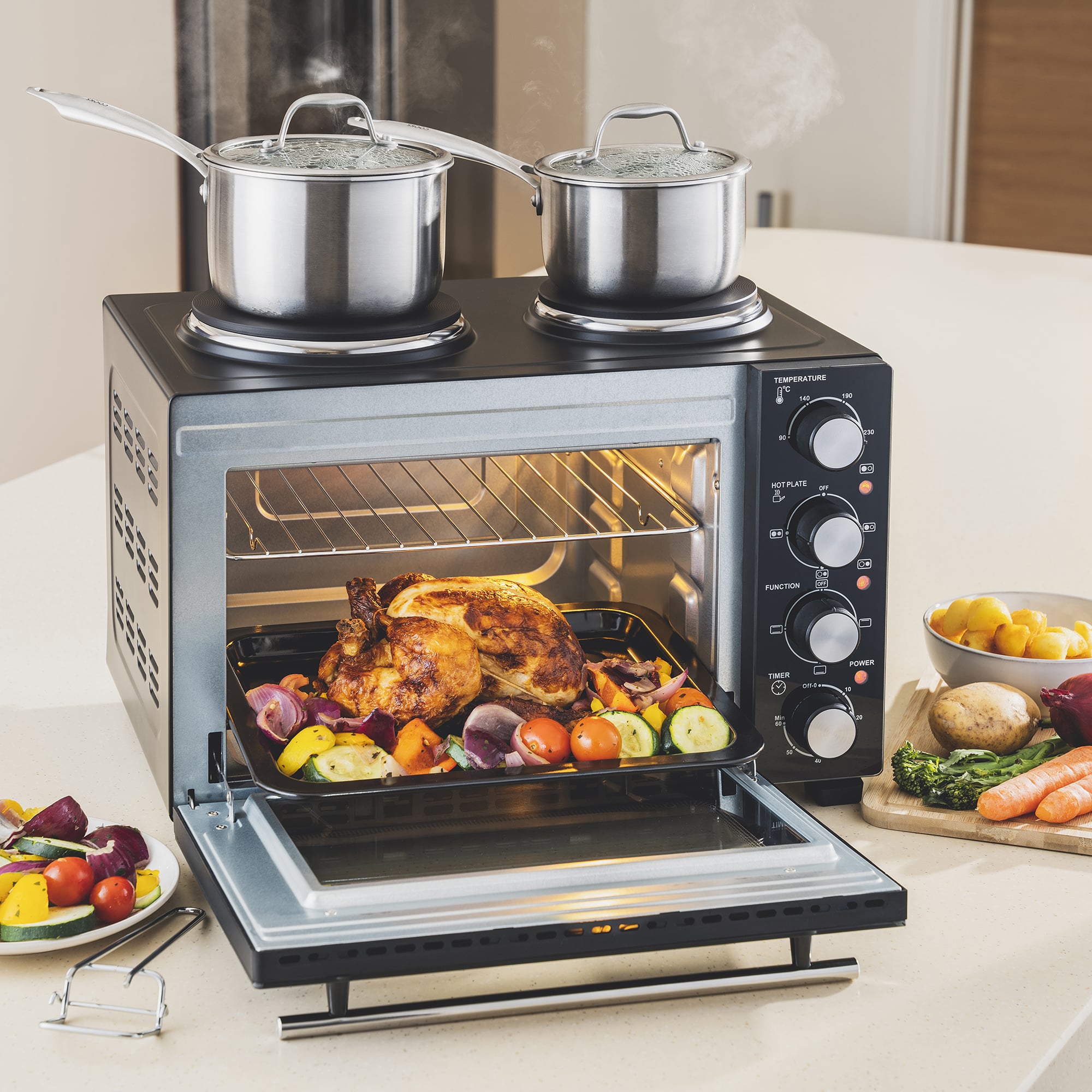 effect paperback Wanten Cooks Professional 28L Mini Oven & Hobs 28L Mini Oven & Hobs, Energy  Efficient Electric Multi Function Countertop Cooker with Two Hot Plates,  Adjustable Temperature Control & Timer, Easy Clean, Wire Rack