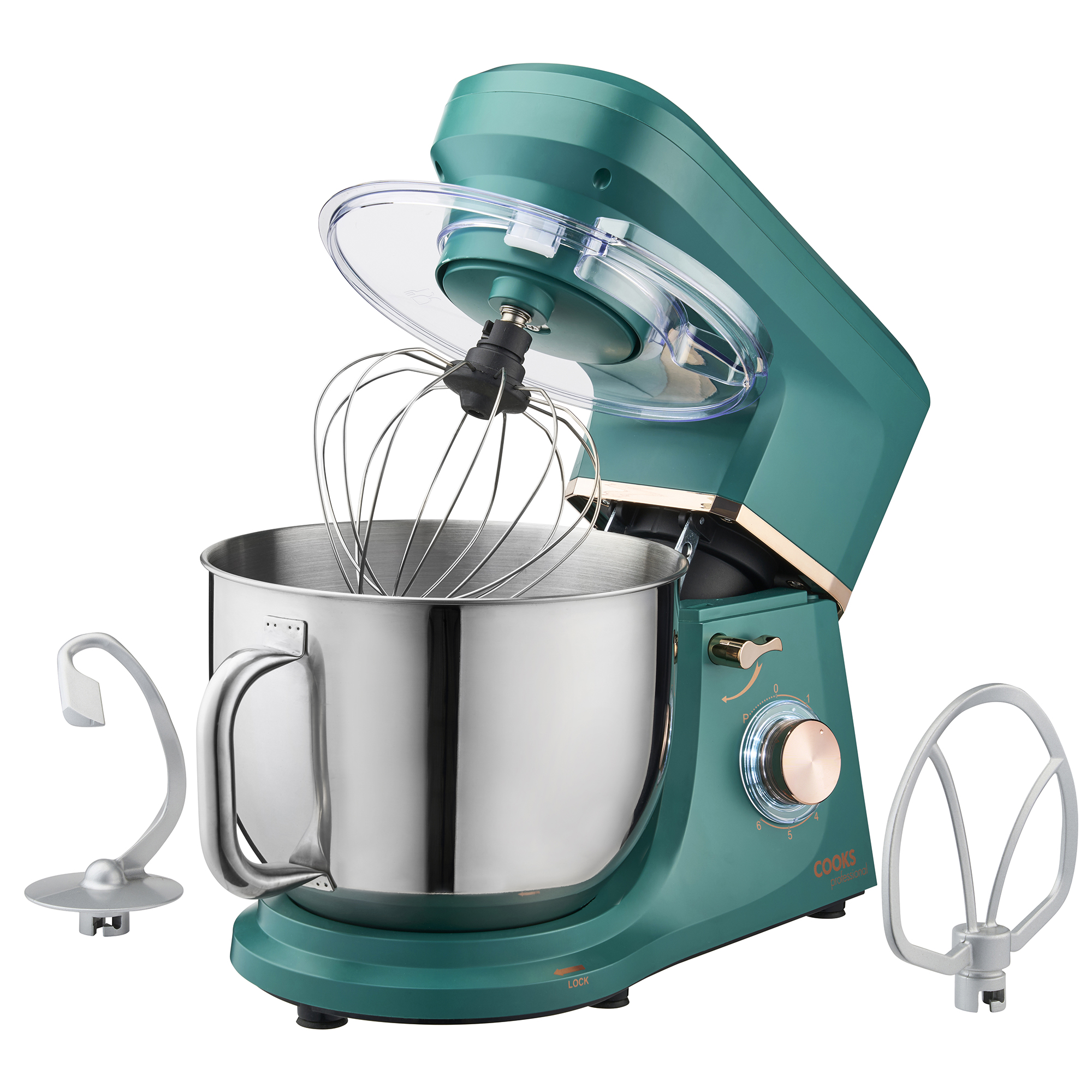 Cooks Professional Stand Mixer 1200W 7 Litre Mixing Bowl 8 Speed Settings Teal Copper Cooks Professional